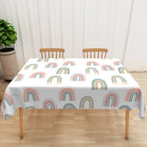 Lofaris Boho Rainbow Summer Rectangle Tablecloth Cheerful Abstract Pattern for Girls Birthday Party Decor